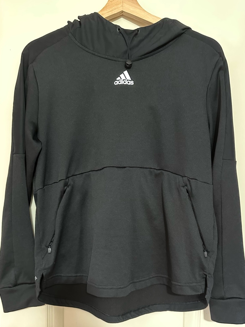 adidas Black Hooded Training Top with White Logo